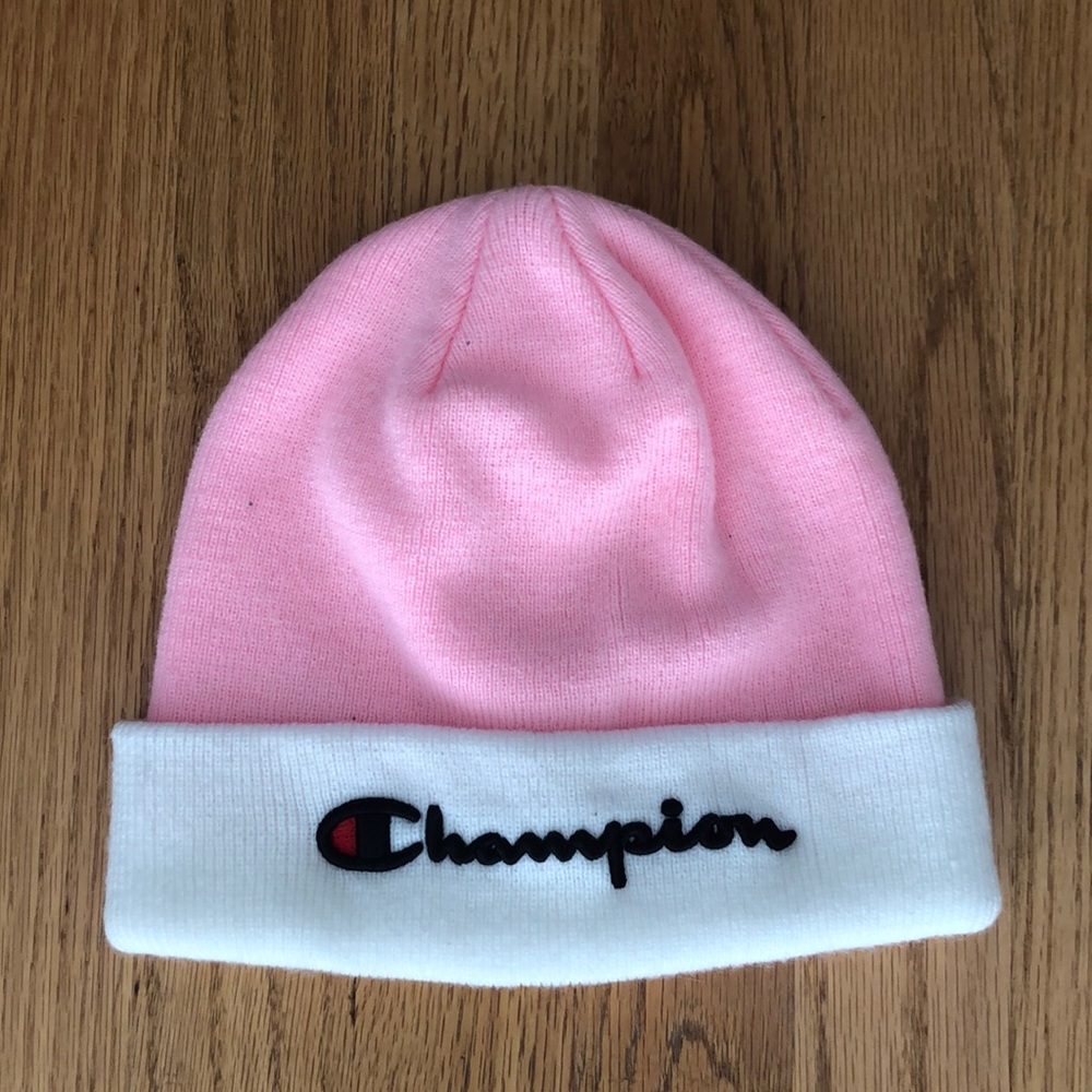 Pink and White Champion Beanie